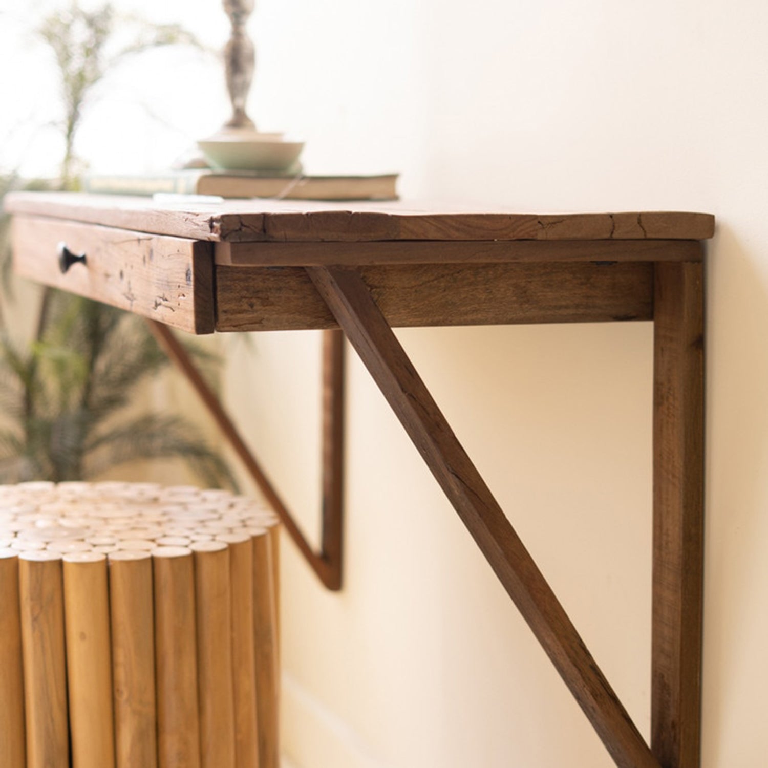 Reclaimed Wood Wall Desk with Drawer