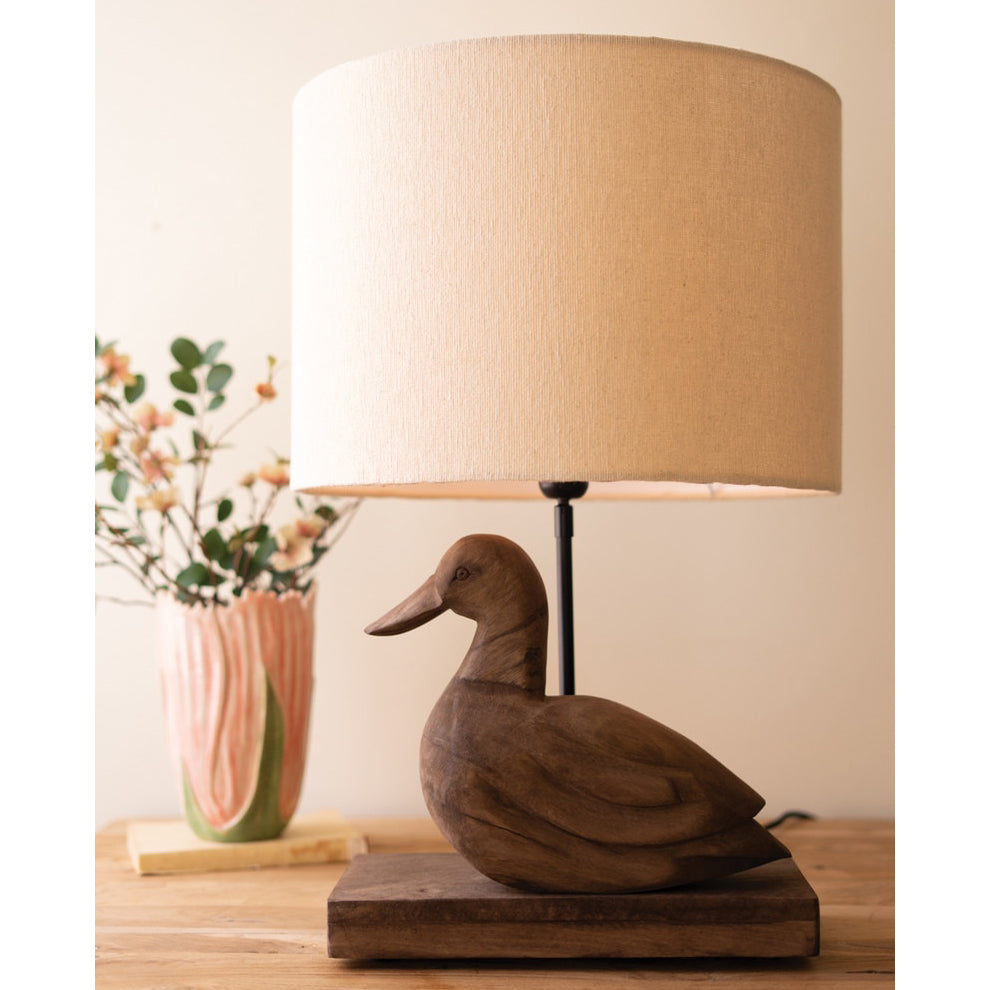 Carved Mango Wood Duck Table Lamp Base and Shade