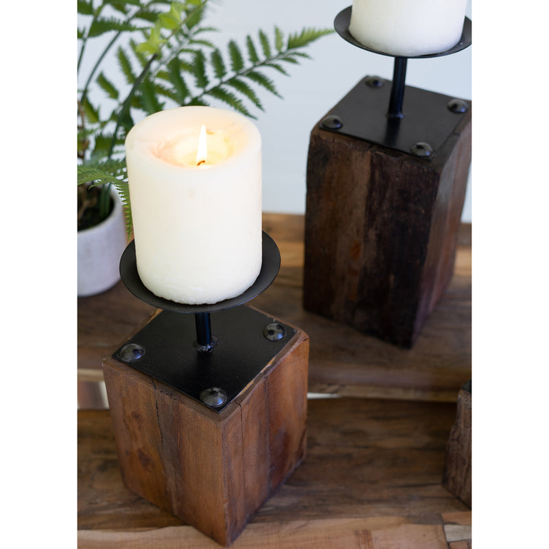 Recycled Wood Candle Holder Set of 3