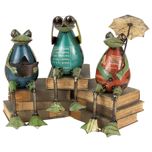 Recycled Iron Frog Figurine Set of 3
