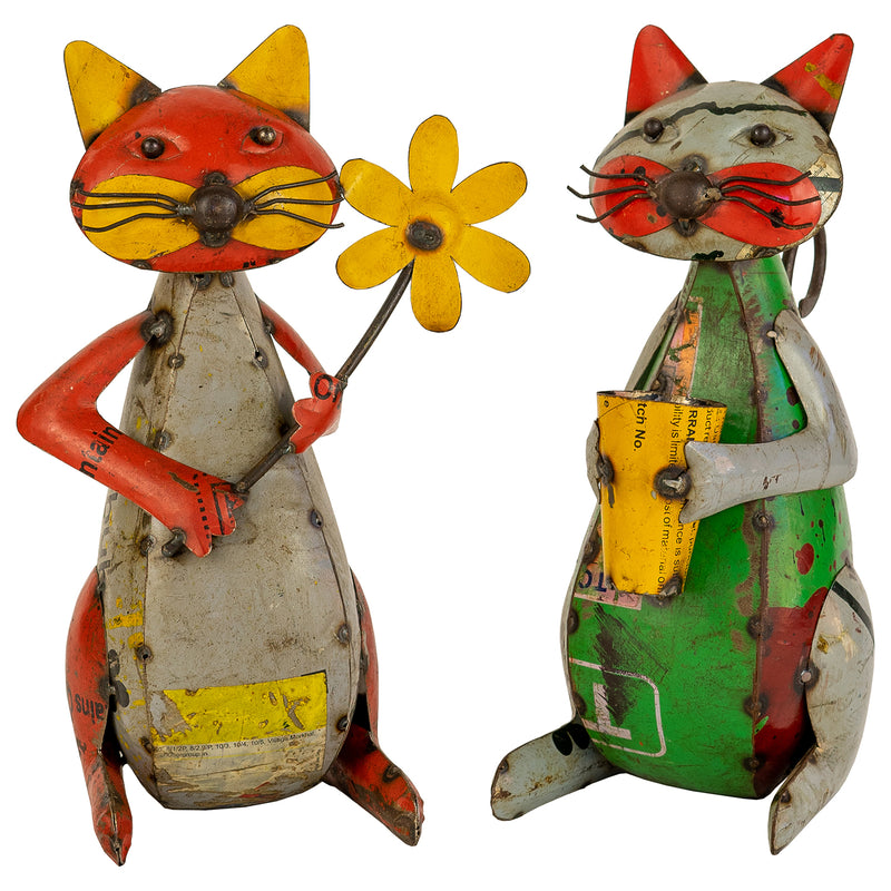 Recycled Iron Cat Figurine Set of 2