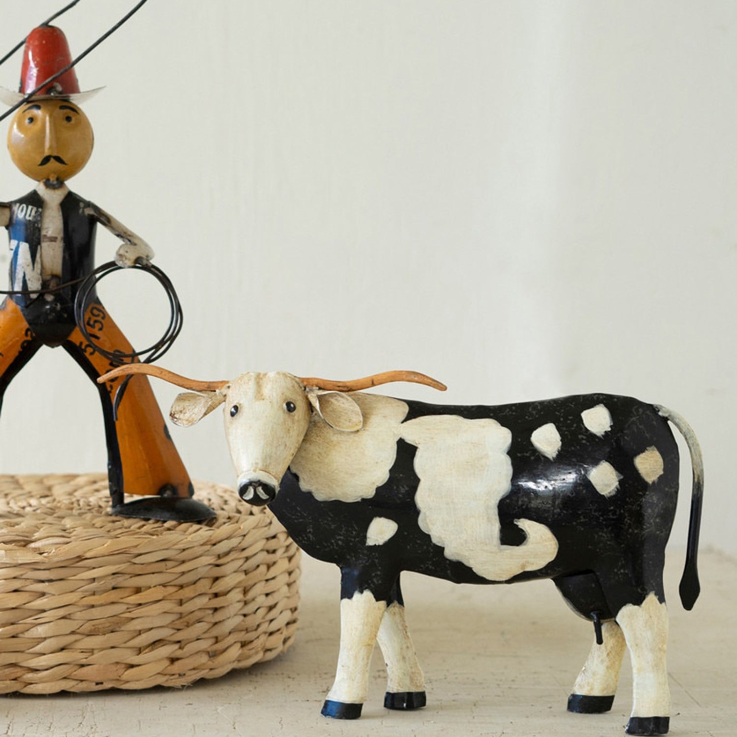 Painted Metal Black and White Steer