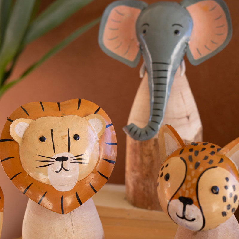 Recycled Wood and Iron Safari Animal Set of 3
