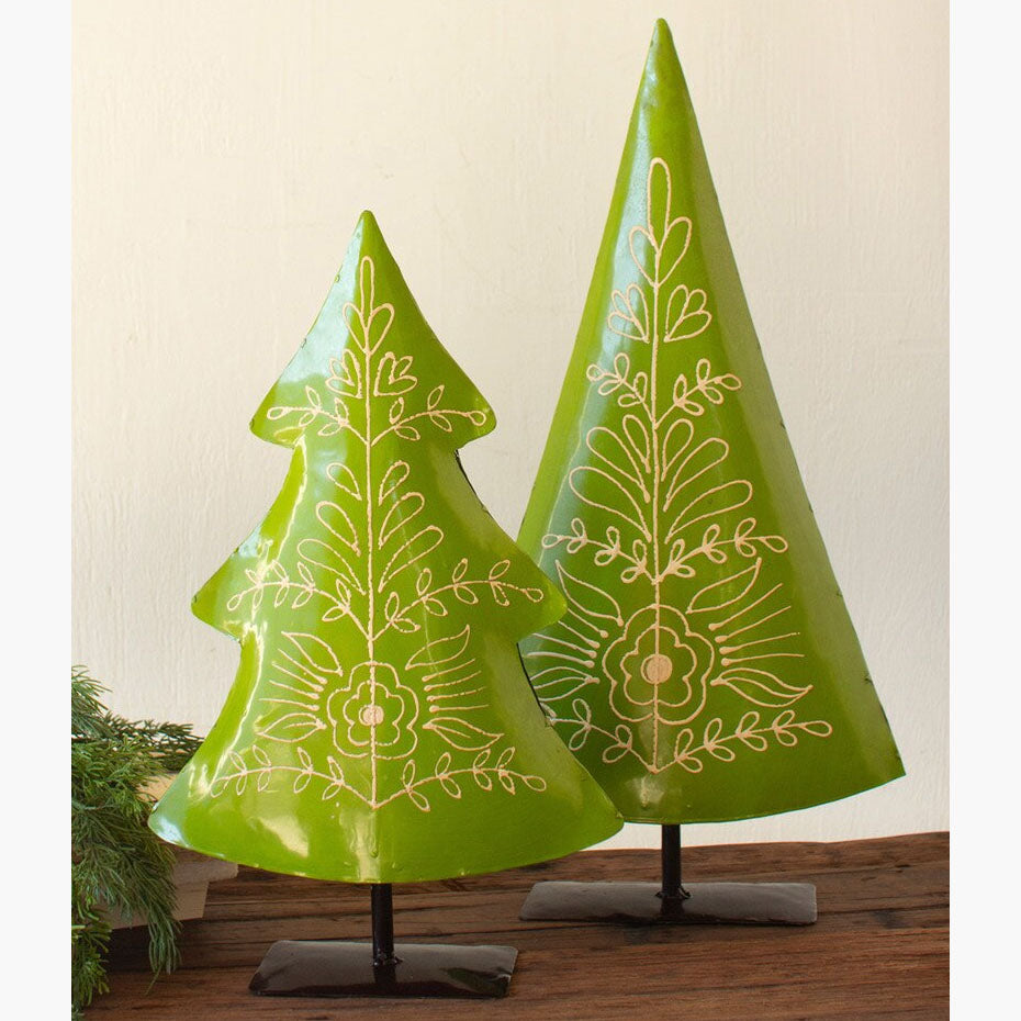 Folk Christmas Tree Sculpture Set of 2