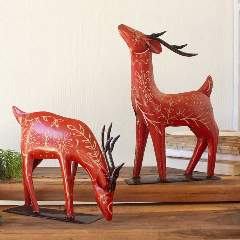 Recycled Metal Folk Reindeer Set of 2