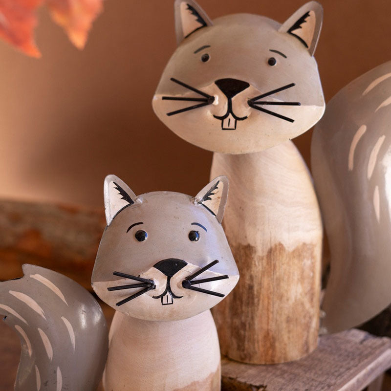 Recycled Wood and Iron Squirrel Set of 2