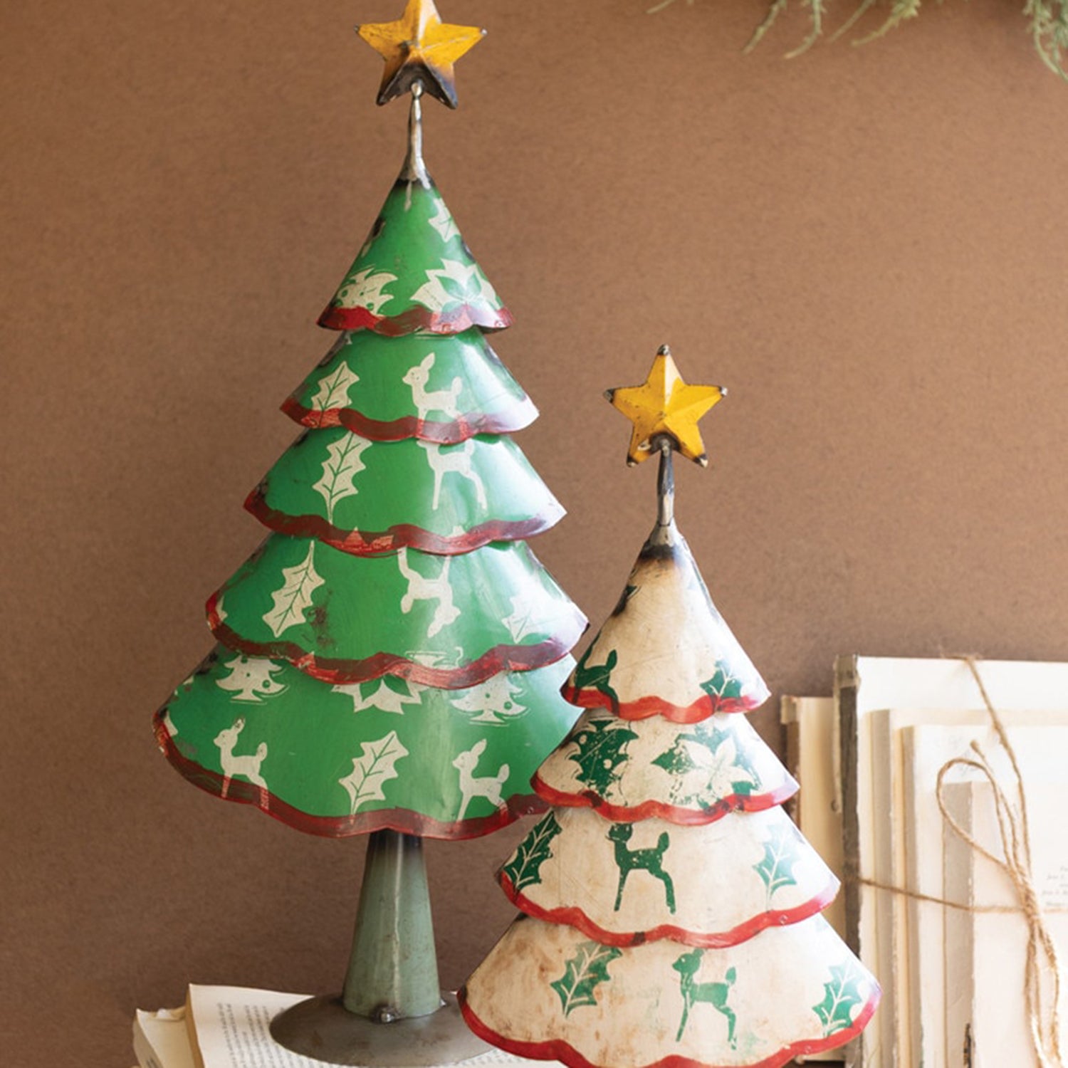 Painted Recycled Iron Christmas Tree Set of 2