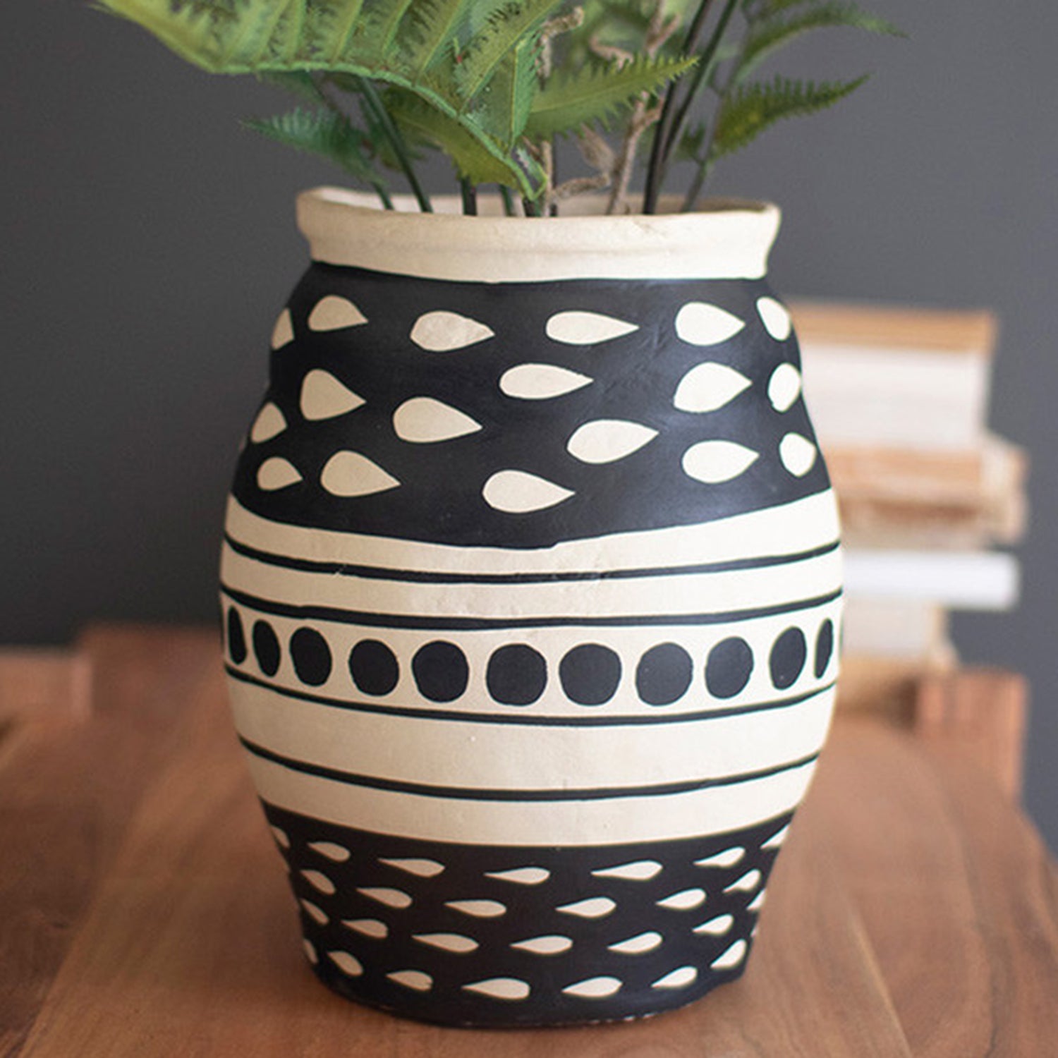 Black and White Paper Mache Urn Paynes Gray