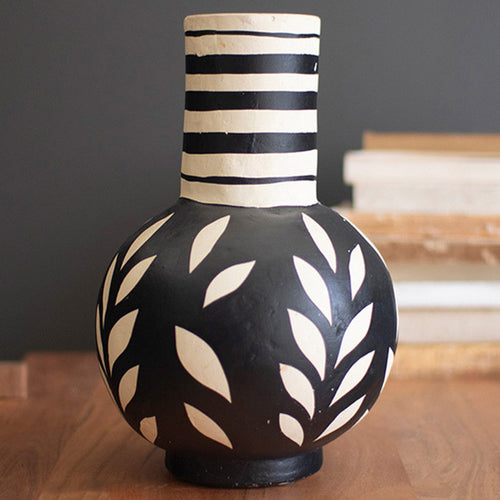 Black and White Paper Mache Bottle Vase