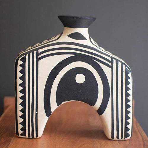 Black and White Paper Mache Arched Vase