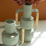 Cane Wrapped Mint Handle Vase Set of 2