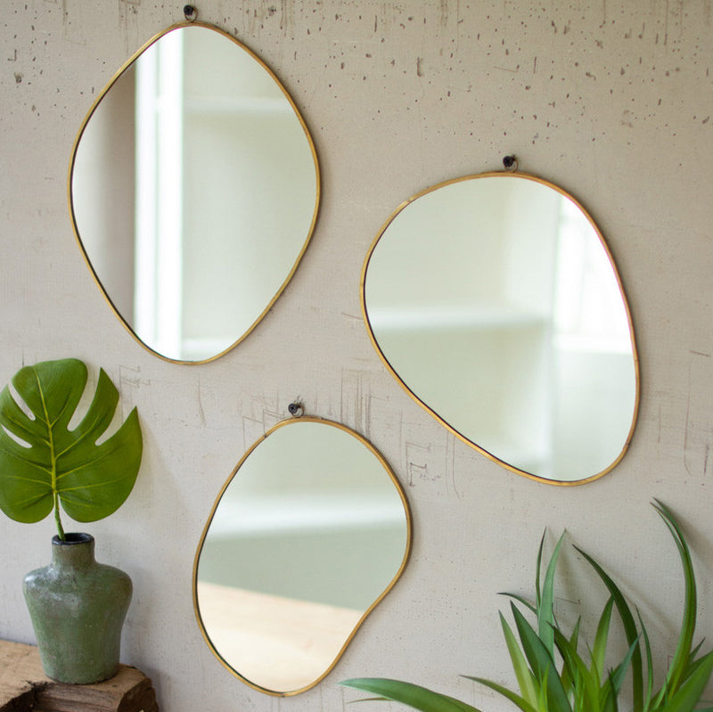 Brass Organic Wall Mirror Set of 3