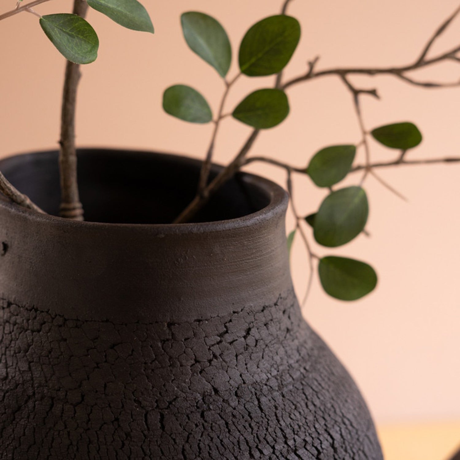 Black Clay Vases with Crackle Set of 2