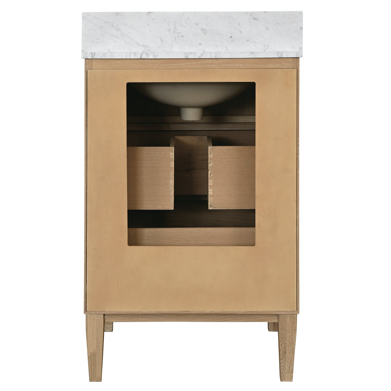Worlds Away Odin bath vanity, close-up of vertical fluting in cerused oak