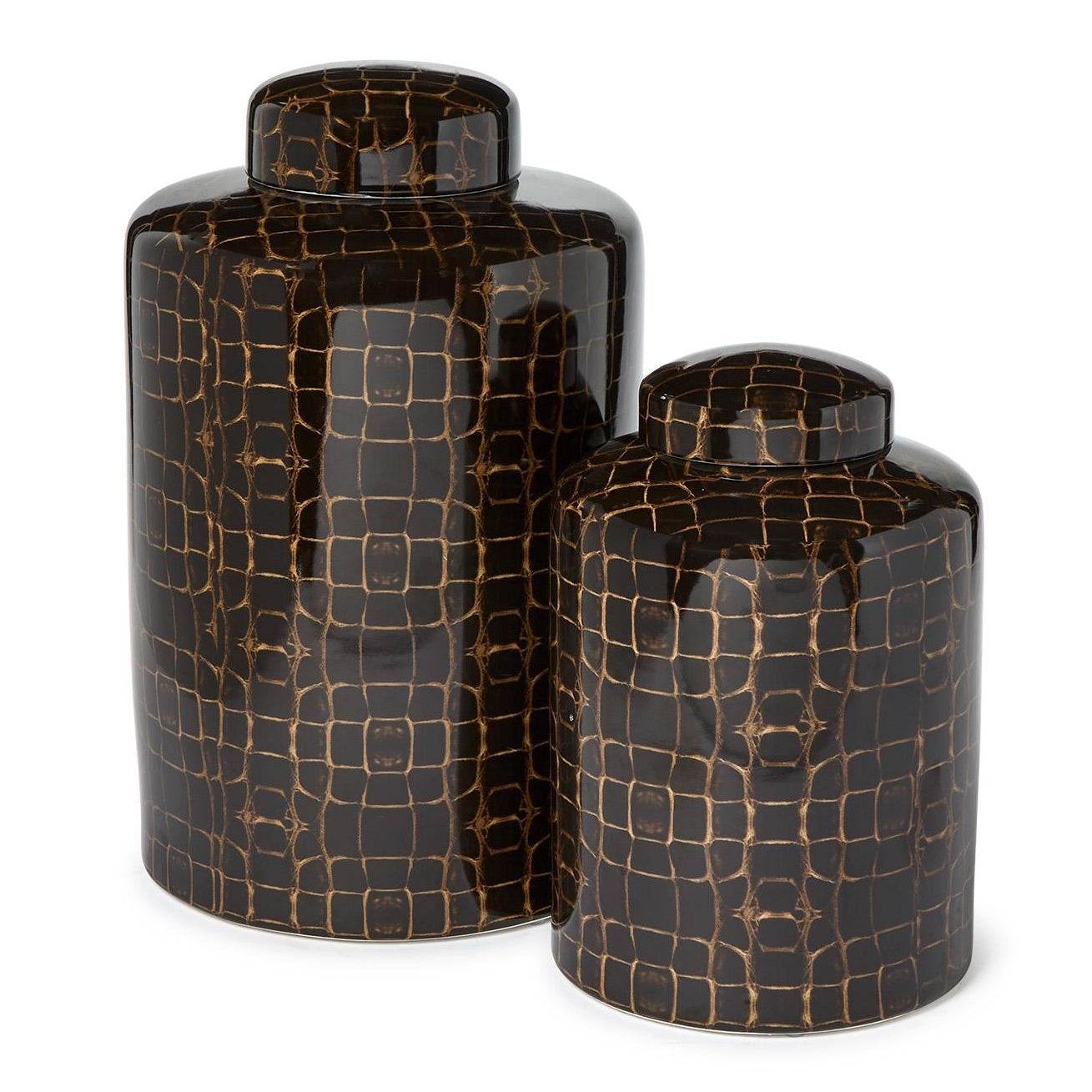Dark Tortoise Covered Jar Set of 2