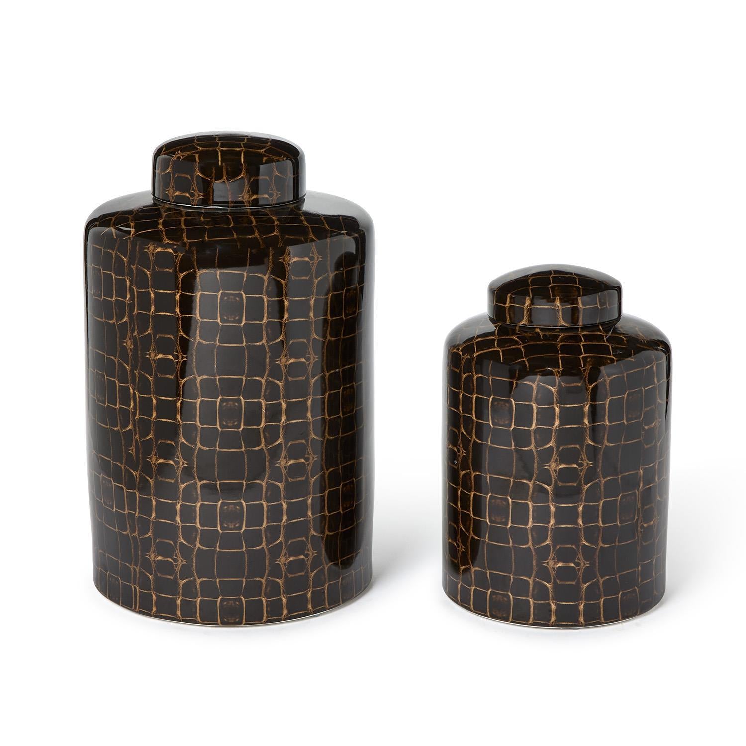 Dark Tortoise Covered Jar Set of 2