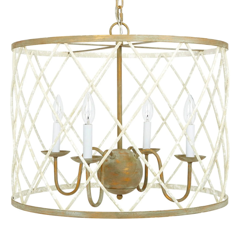 Old World Design Open Weave French White and Gold Round Chandelier