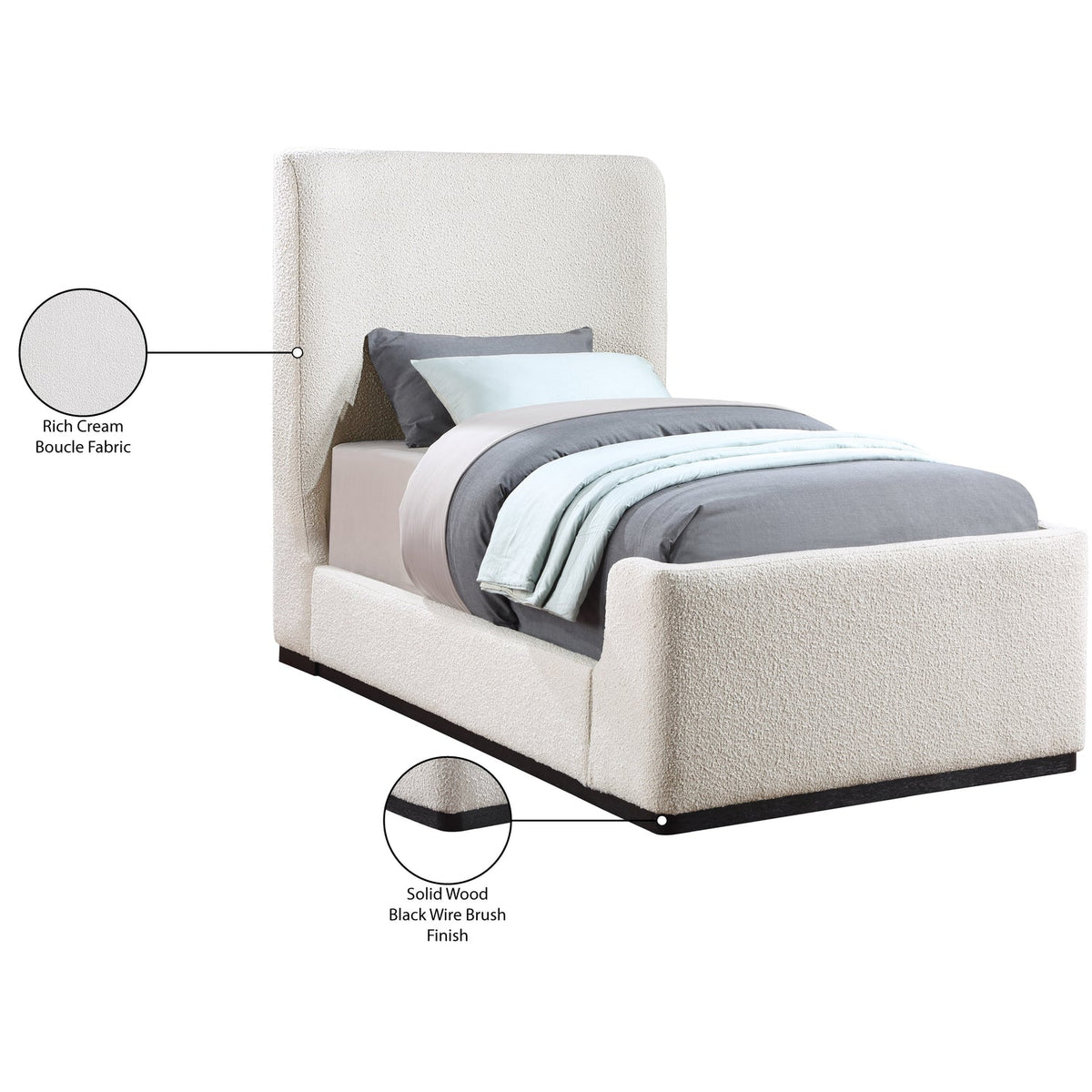 Oliver Cream Boucle Fabric Upholstered Bed