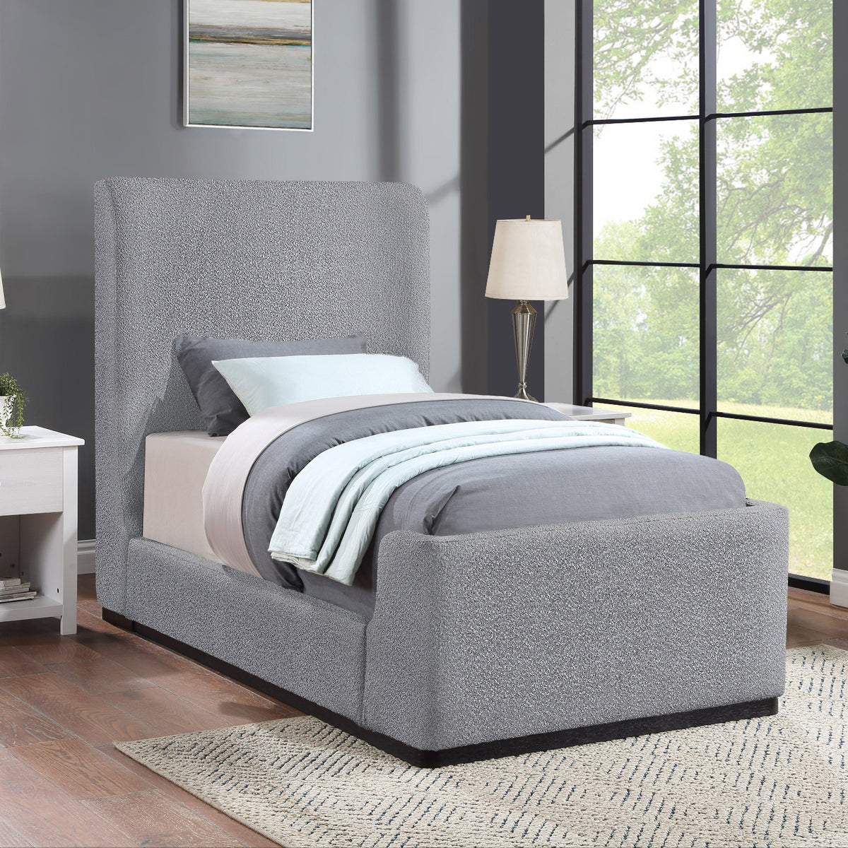 Oliver Grey Boucle Fabric Upholstered Bed