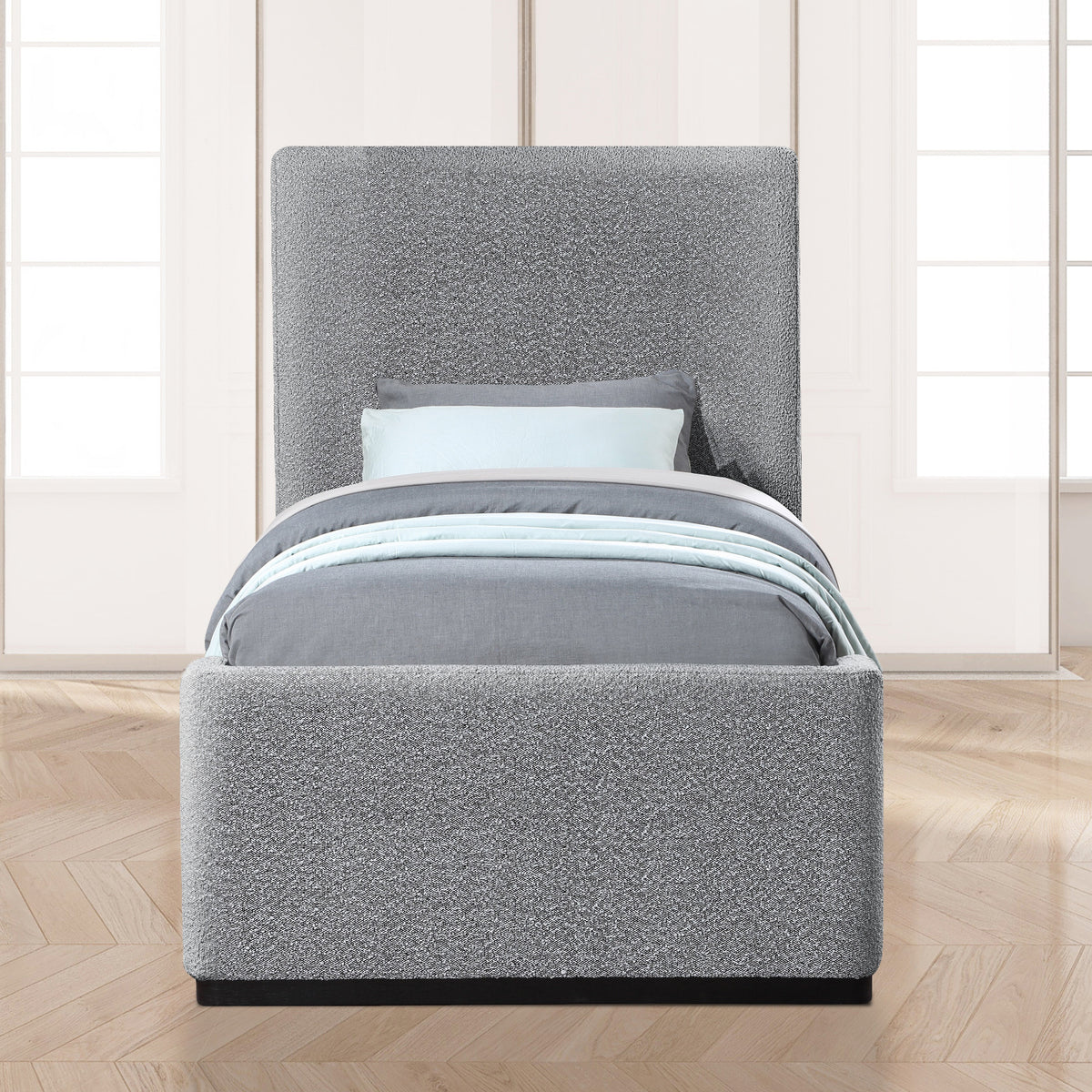 Oliver Grey Boucle Fabric Upholstered Bed