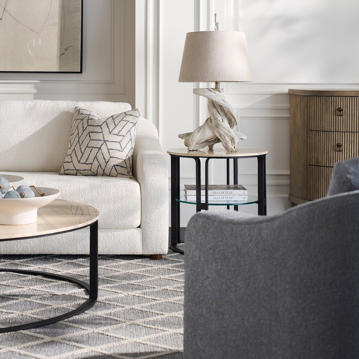 Hollis White 97in Grande Sofa with pillows material close-up