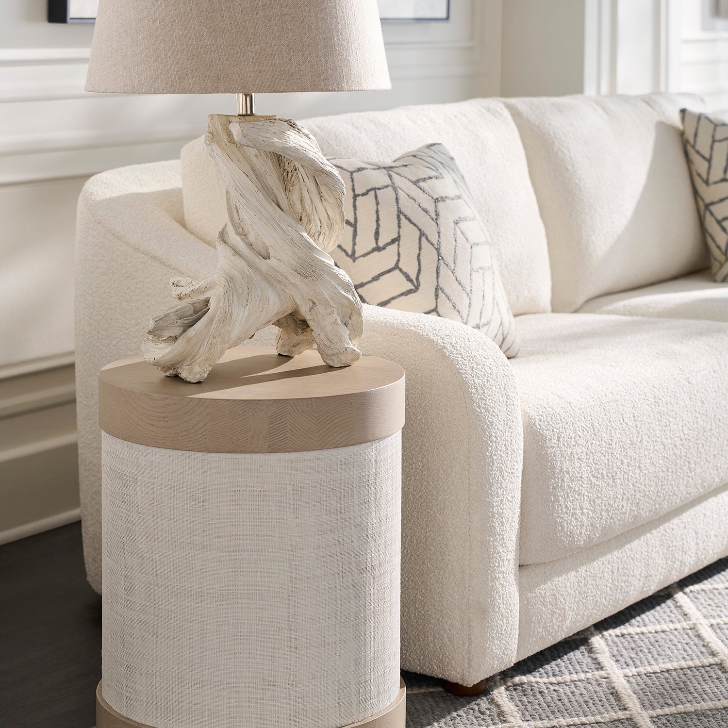 Hollis White 97in Grande Sofa with pillows finish detail
