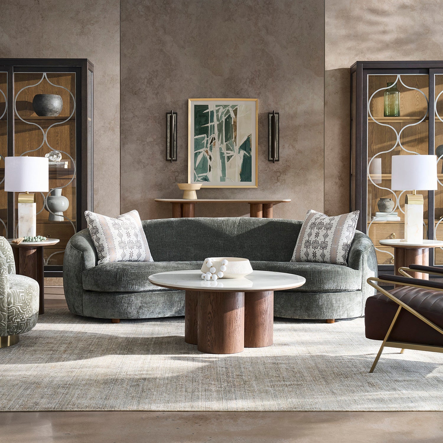 Marilyn Sage 102in Grande Sofa with pillows material close-up
