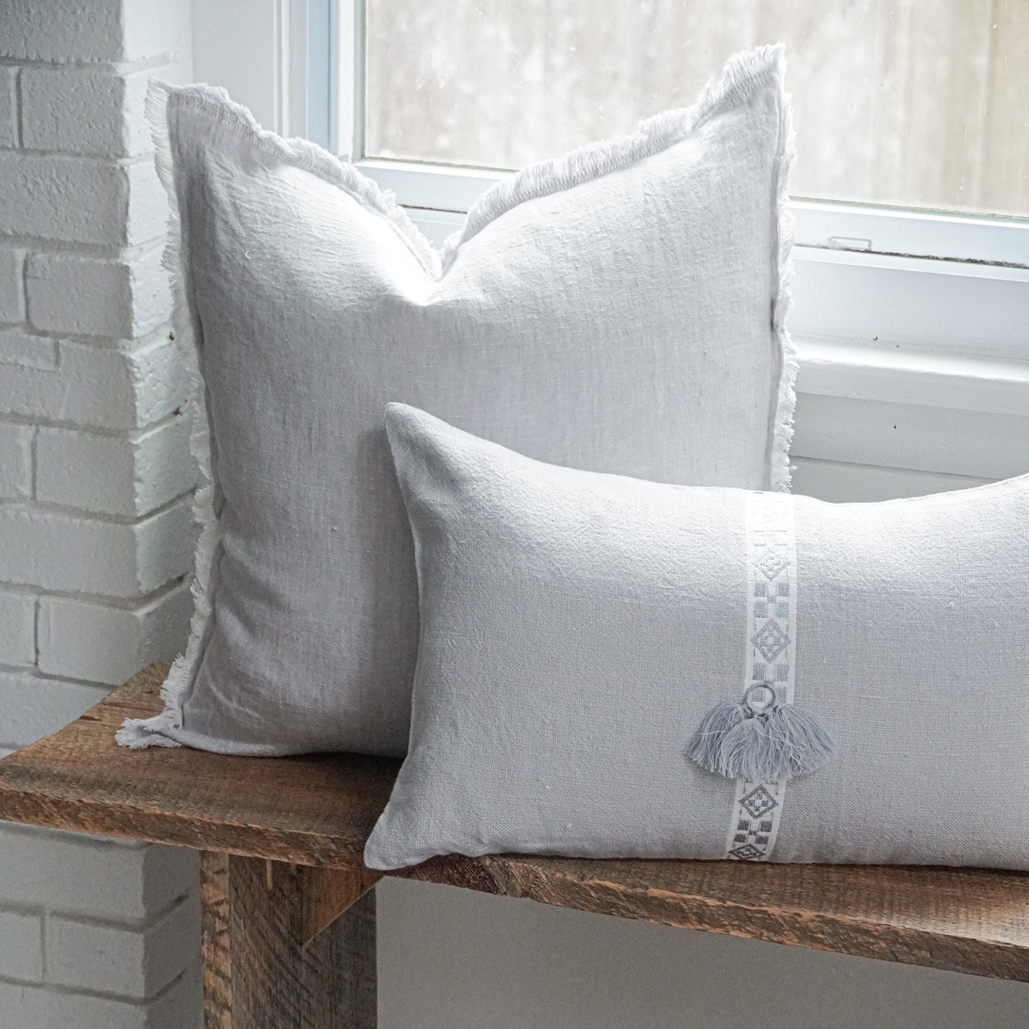 Anaya So Soft Cross-Dye Light Gray Linen Pillows