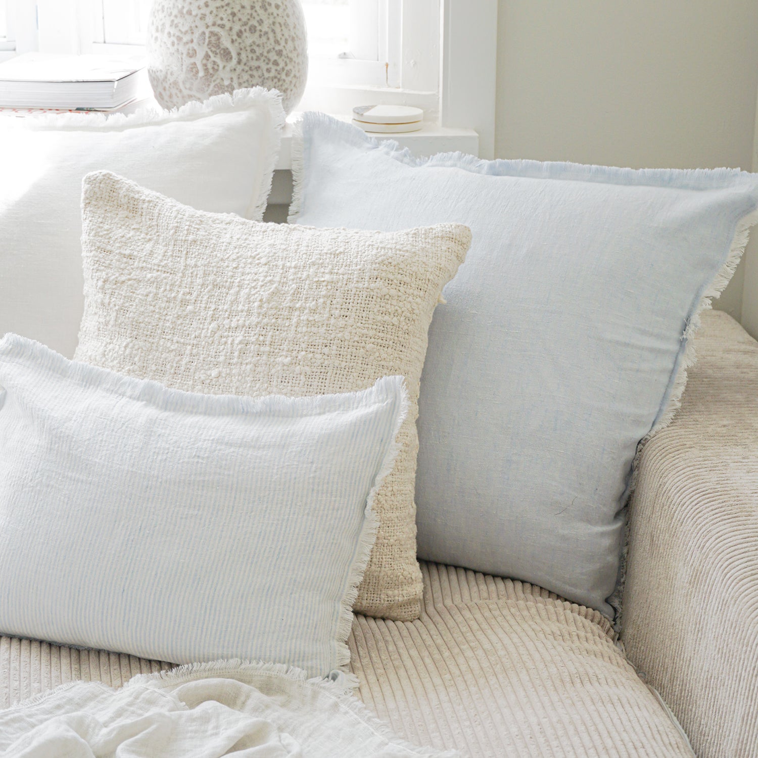 Anaya So Soft Cross-Dye Sky Blue Linen Pillow