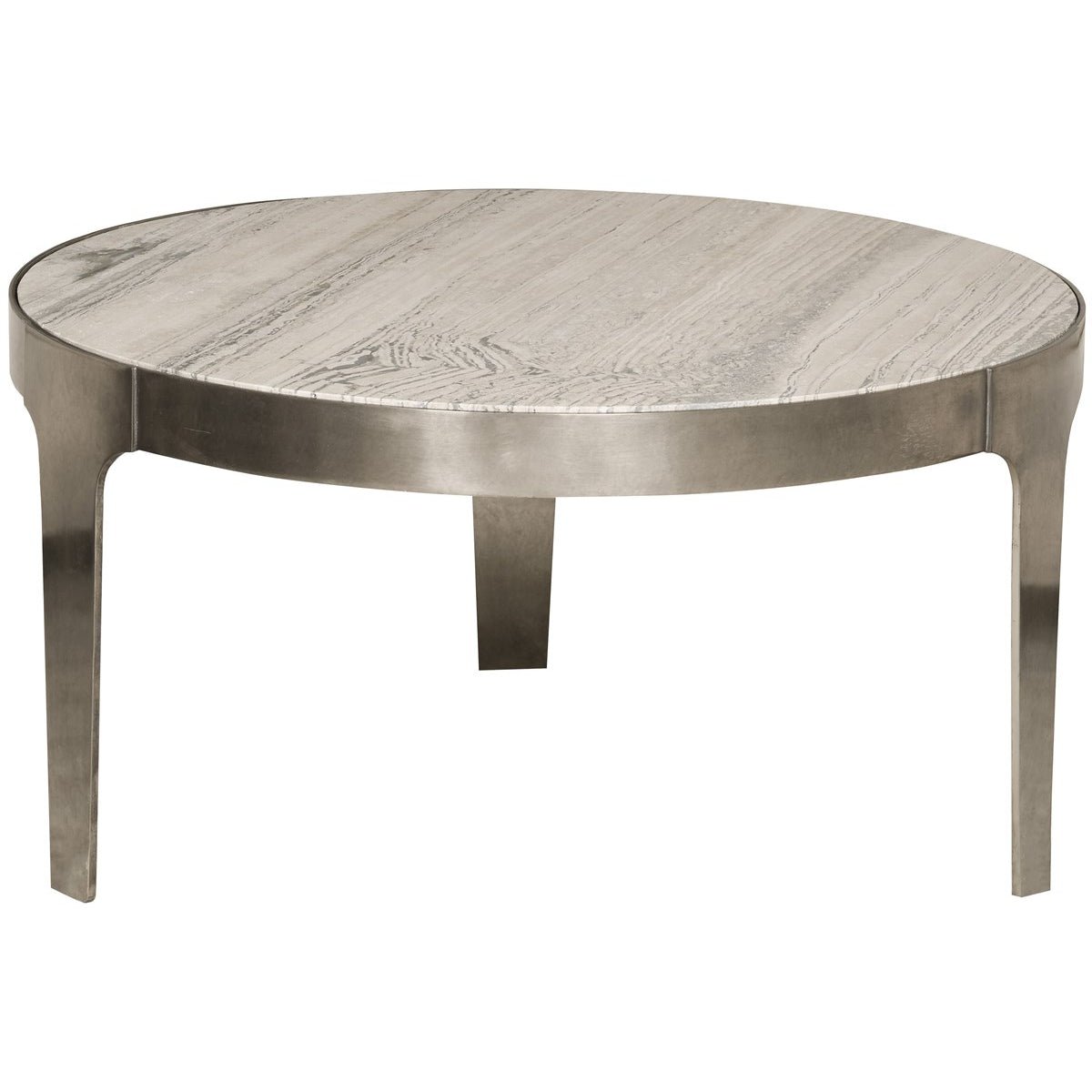 Vanguard Furniture Noa Aged Silver Metal/Travertine Top Round Cocktail Table