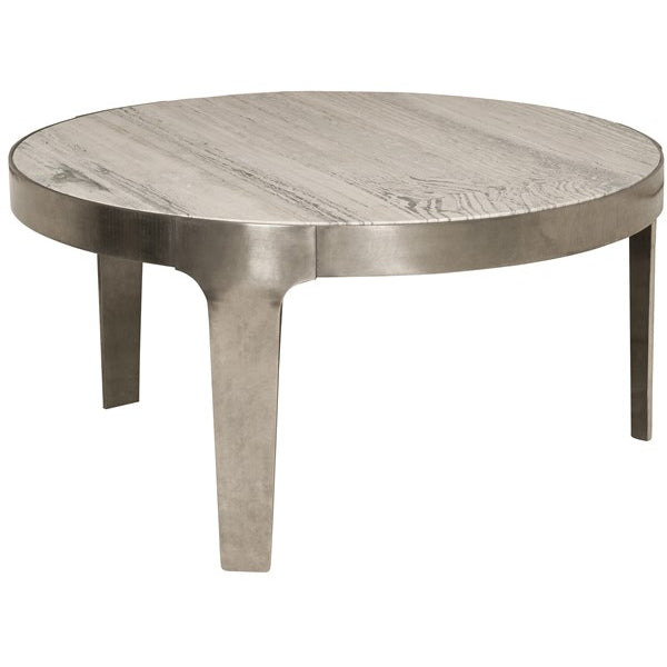 Vanguard Furniture Noa Aged Silver Metal/Travertine Top Round Cocktail Table
