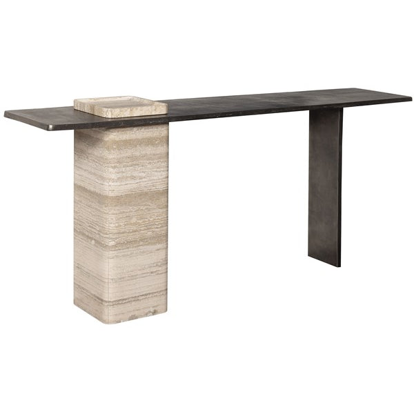 Vanguard Furniture Flynn Charcoal Aluminum Top/Travertine Base Console