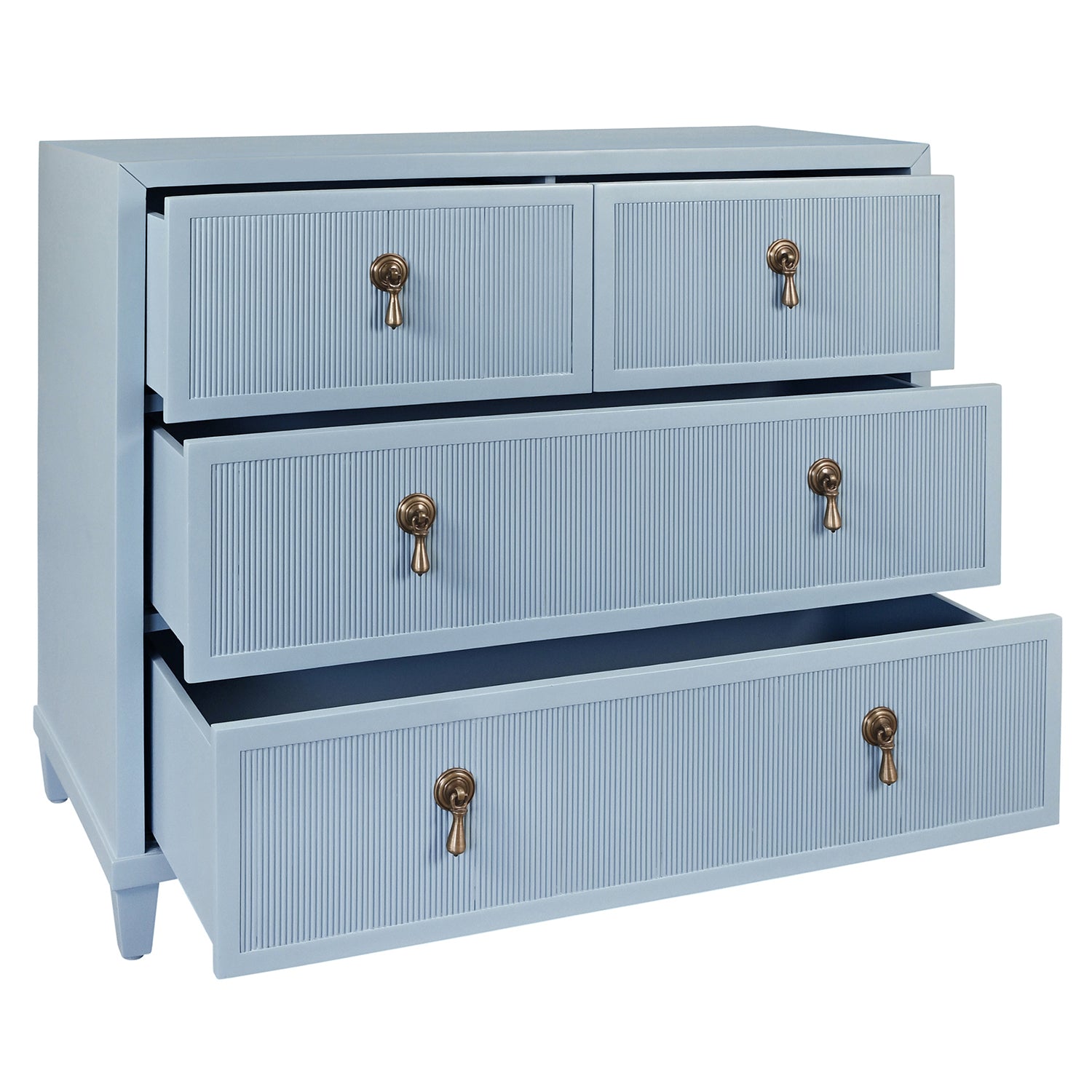 Worlds Away Pascal light blue chest, detail of fluted drawer front texture