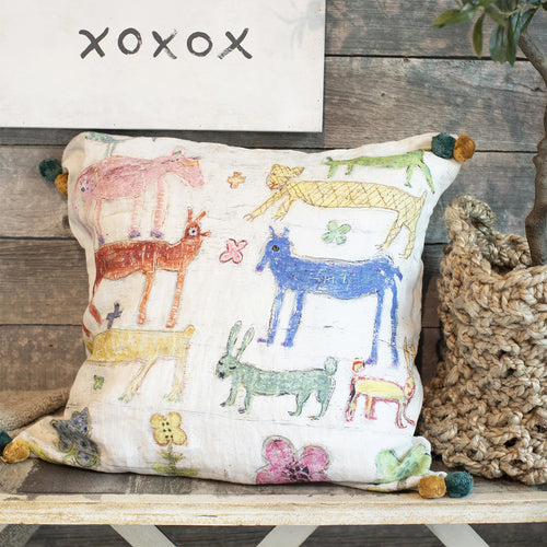 Sugarboo & Co Stacked Animals With Poms Throw Pillow