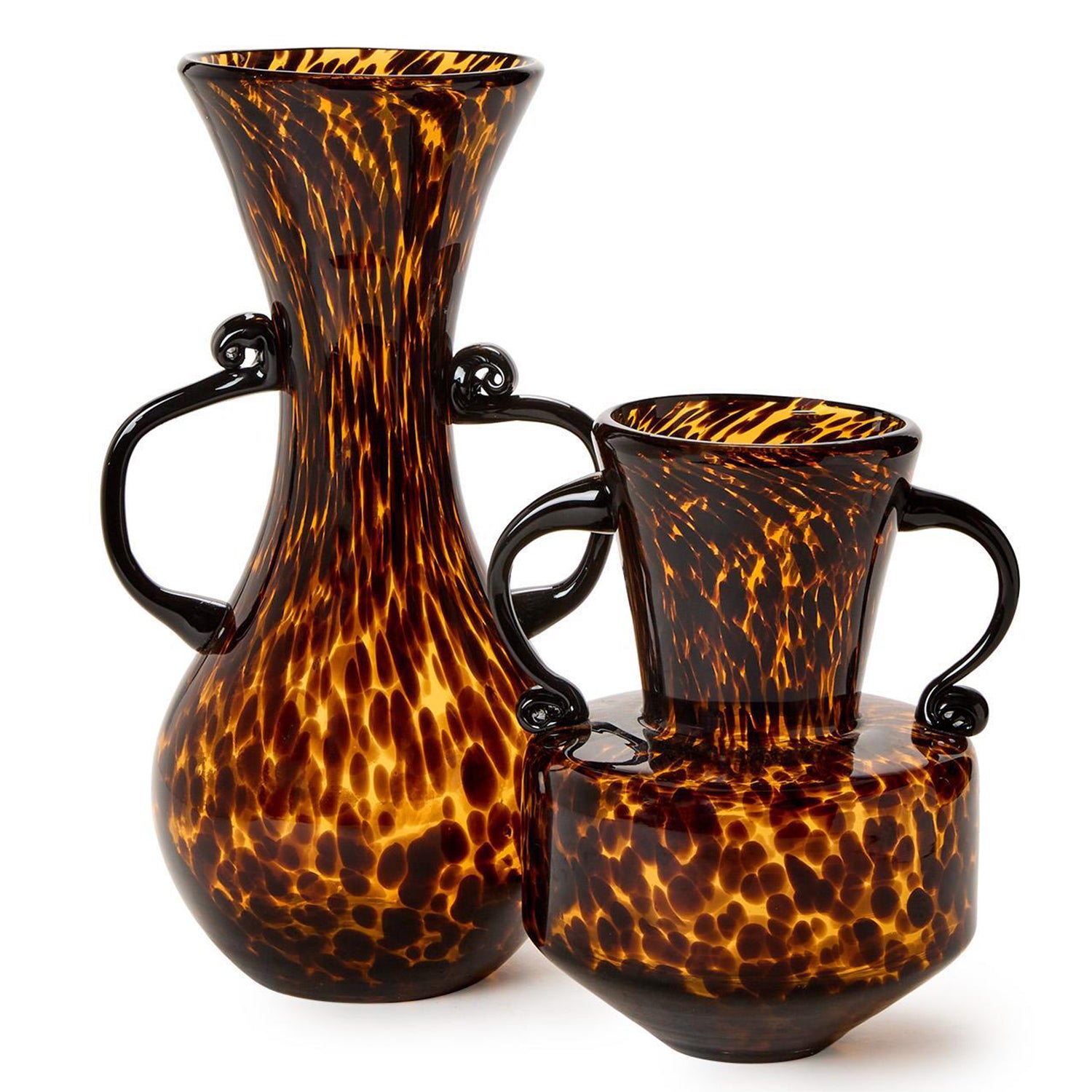 Tortoise Etruscan Style Vase with Handles Set of 2