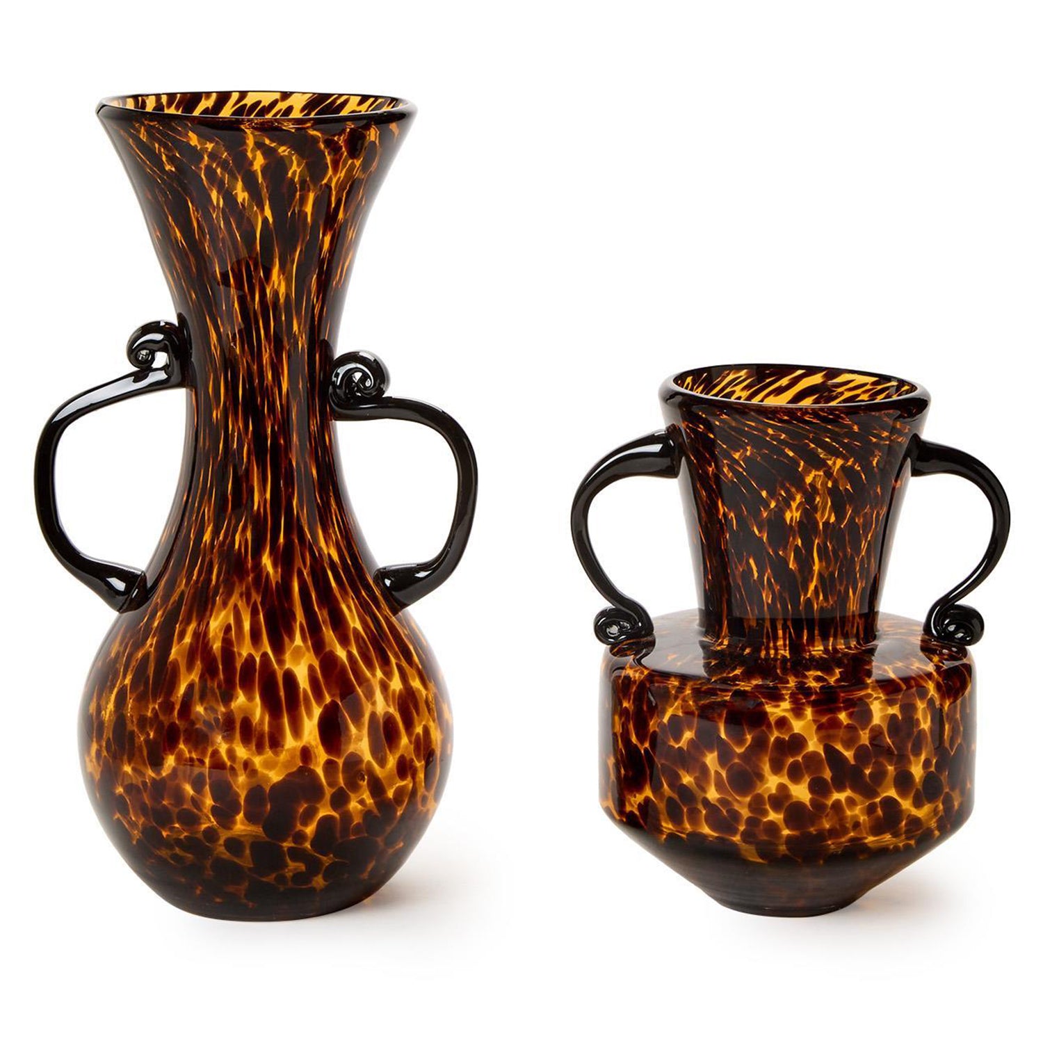 Tortoise Etruscan Style Vase with Handles Set of 2