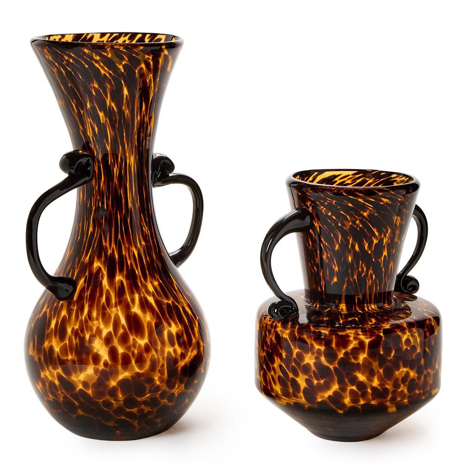 Tortoise Etruscan Style Vase with Handles Set of 2