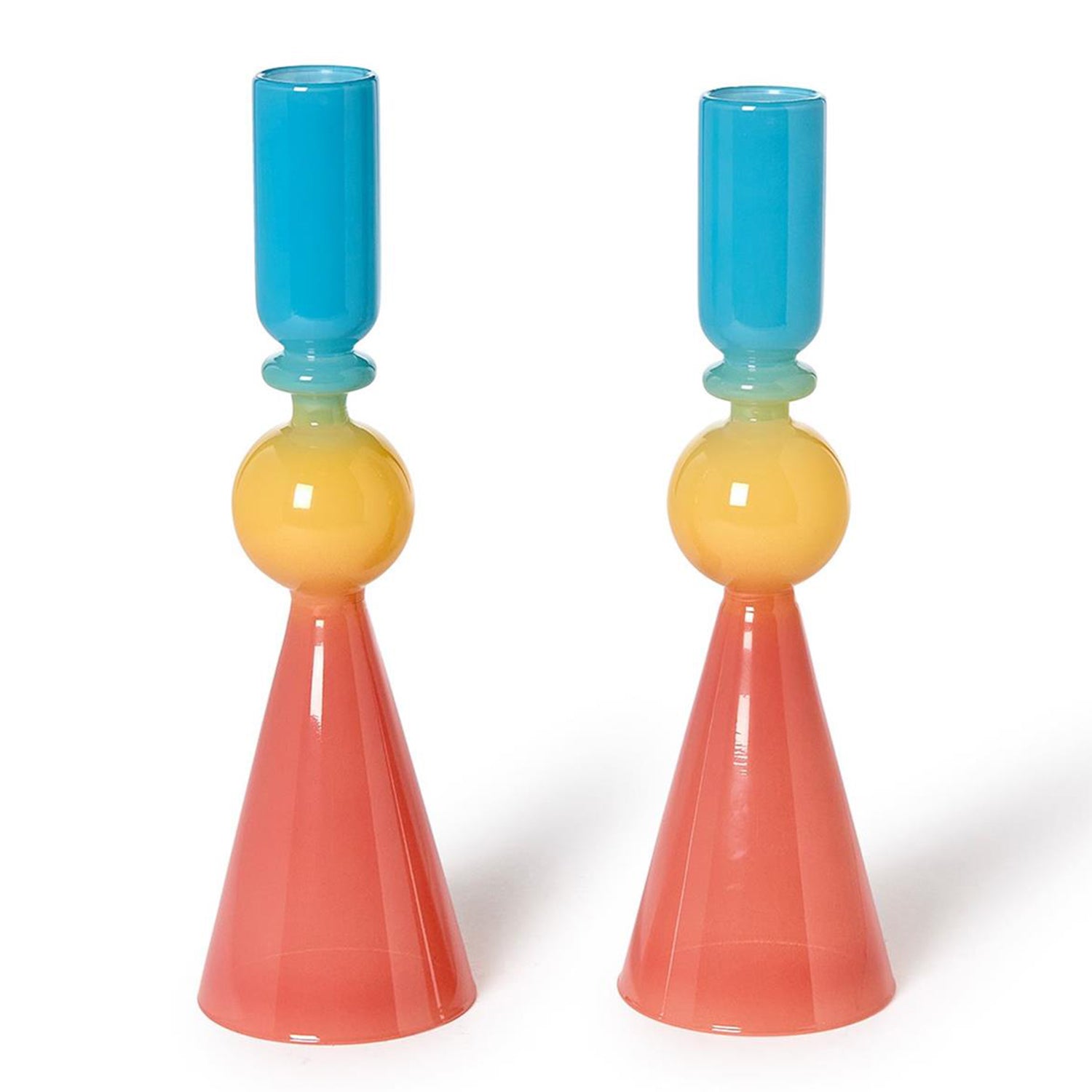 Multi Colored Glass Candle Holder Set of 2