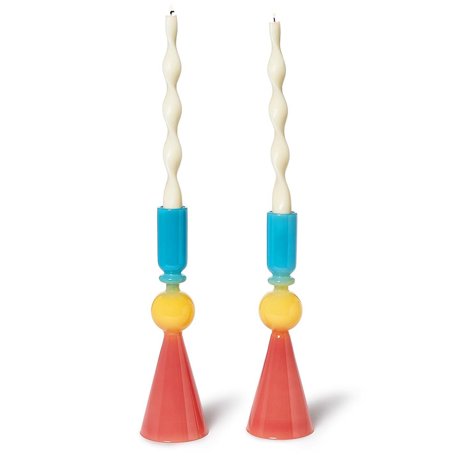 Multi Colored Glass Candle Holder Set of 2