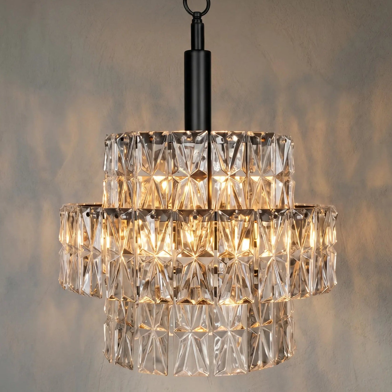 Noir Nuuk Chandelier, tiered faceted glass prisms