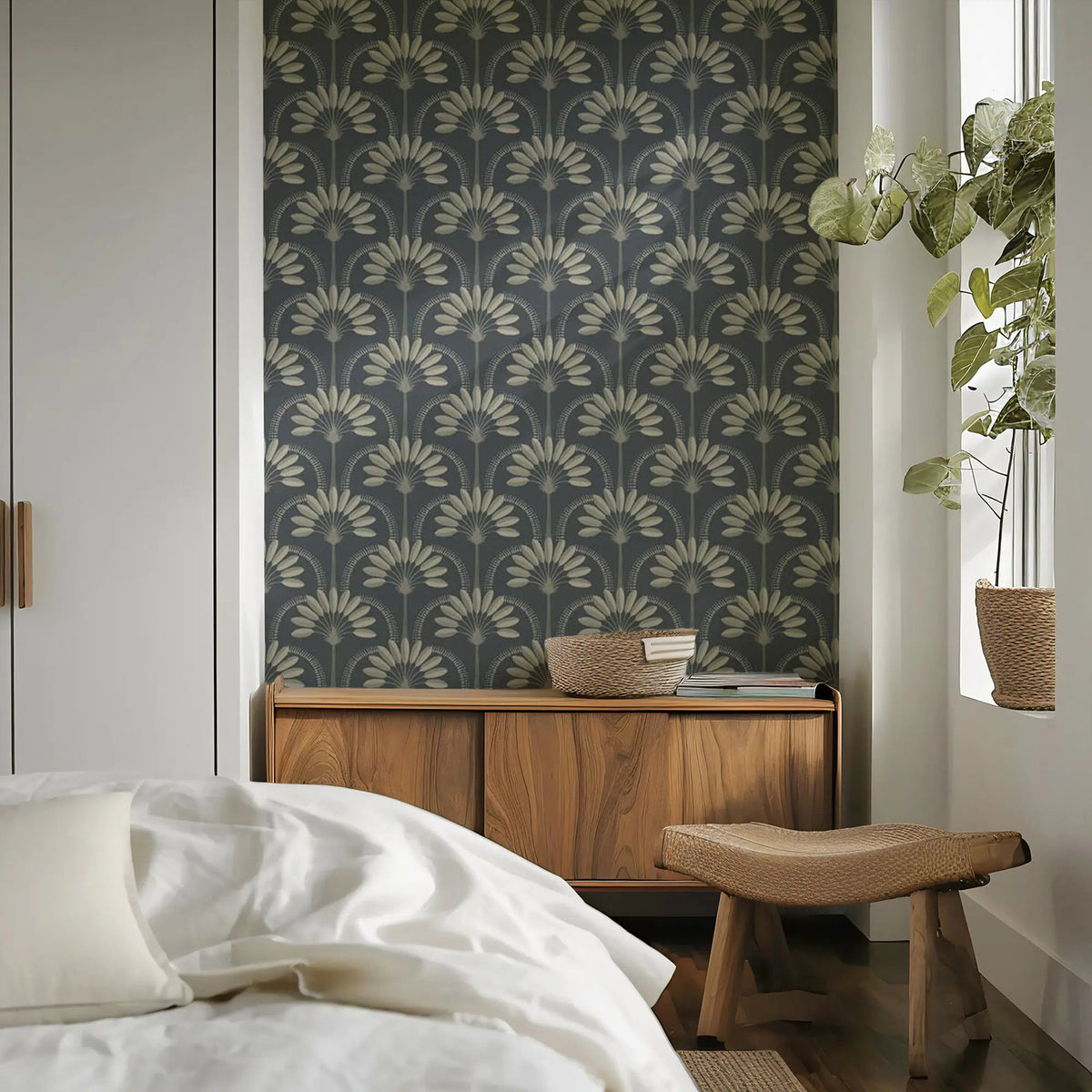 Mitchell Black Palm Arches Wallpaper