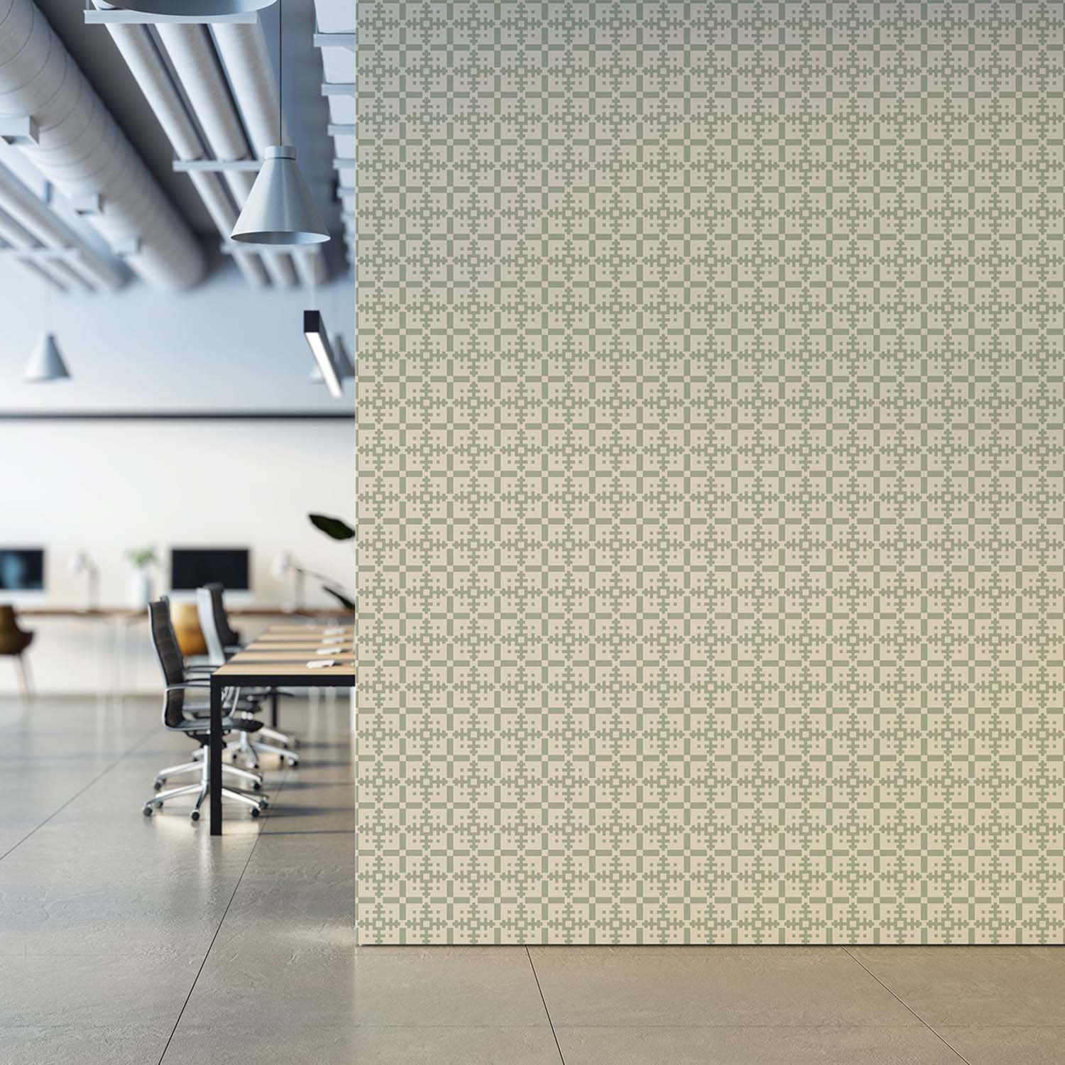Piazza geometric wallpaper in Parchment Sage, swatch detail
