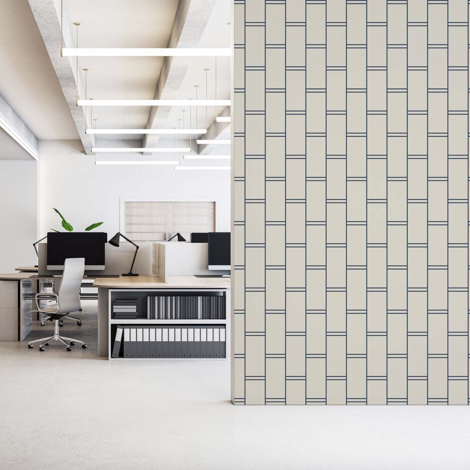 Pillar Stripe striped wallpaper in Oxford Blue, accent wall