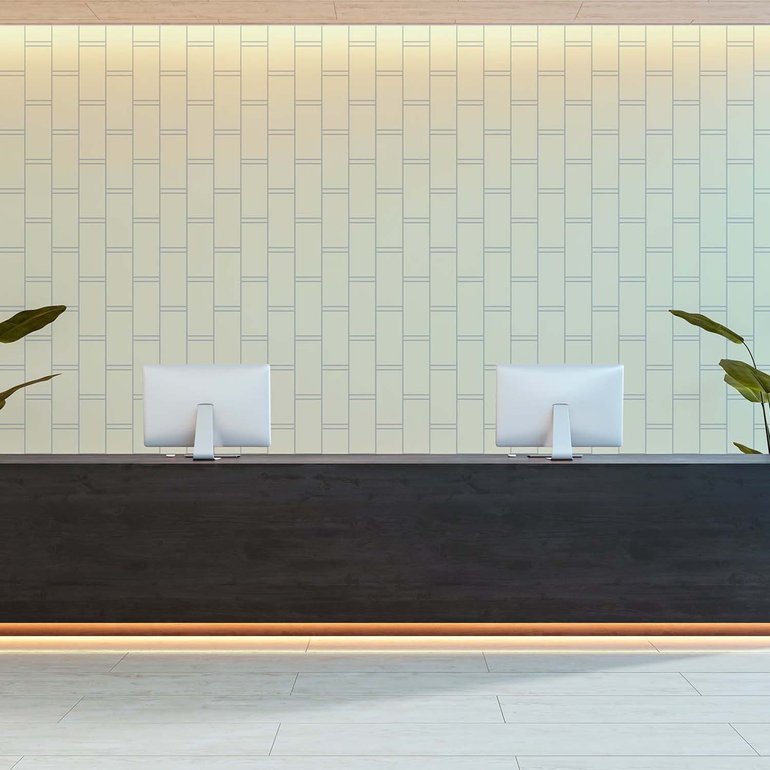 Pillar Stripe striped wallpaper in Pale Mineral Blue, wide view