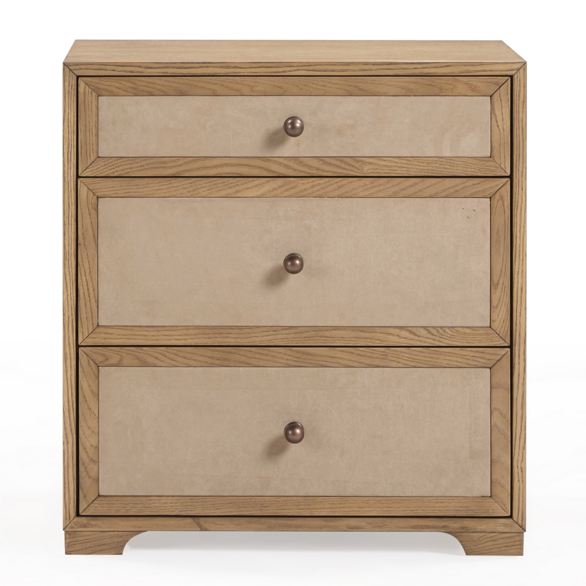 TOV Furniture Laurentis Light Taupe Suede and Wood 3-Drawer Nightstand