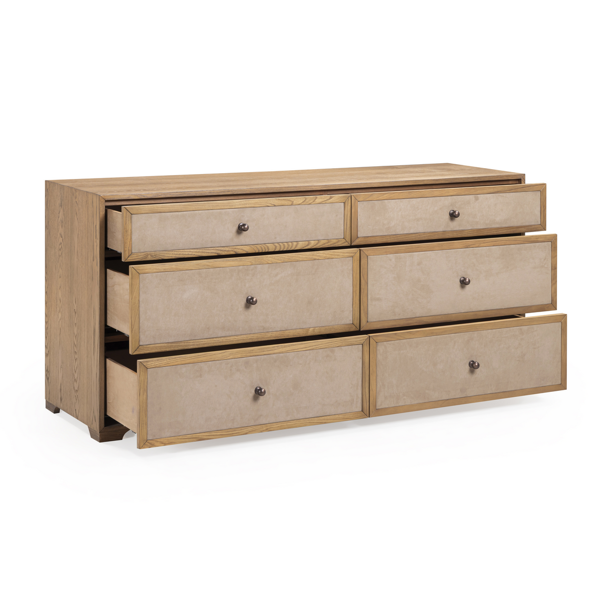 TOV Furniture Laurentis Light Taupe Suede and Wood 6-Drawer Dresser