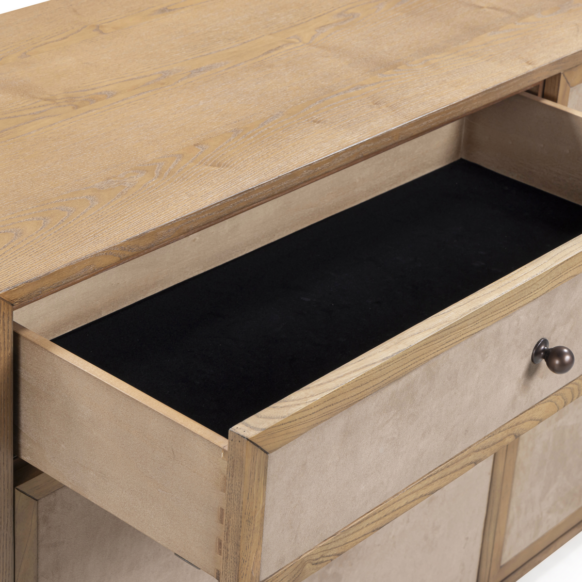 TOV Furniture Laurentis Light Taupe Suede and Wood 6-Drawer Dresser