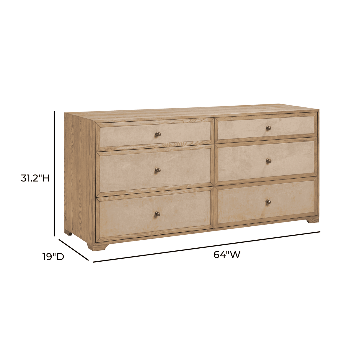 TOV Furniture Laurentis Light Taupe Suede and Wood 6-Drawer Dresser