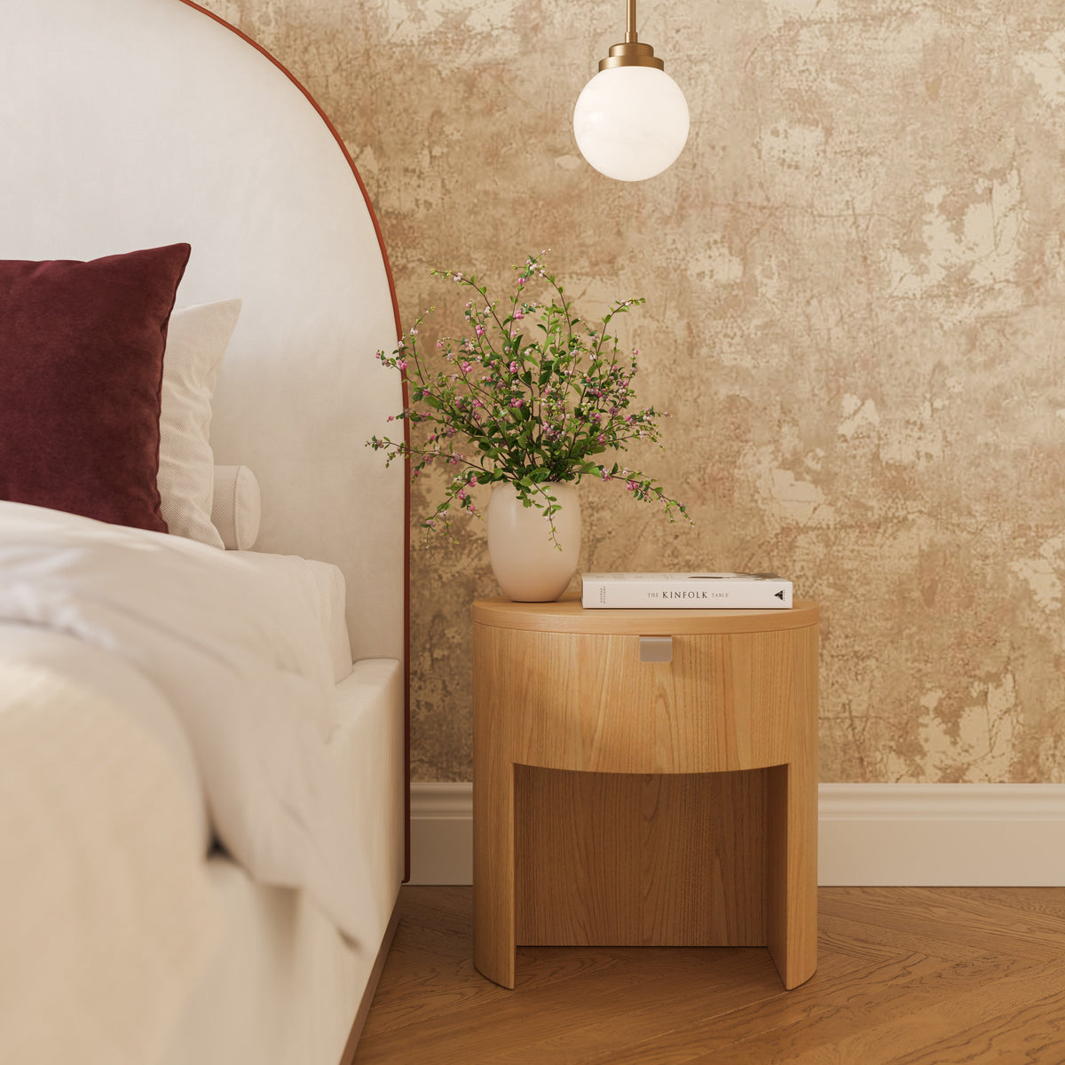 TOV Furniture Marlow Natural Wood Round Nightstand With Drawer