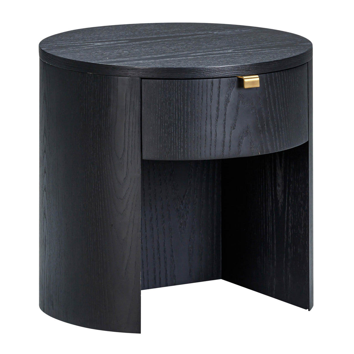TOV Furniture Marlow Black Wood Round Nightstand With Drawer in black acacia, primary product view